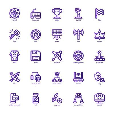 Esport Gaming Icon pack for your website design, logo, app, and user interface. Esport Gaming Icon basic line gradient design. Vector graphics illustration and editable stroke.