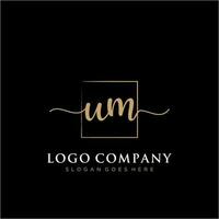 Initial UM feminine logo collections template. handwriting logo of initial signature, wedding, fashion, jewerly, boutique, floral and botanical with creative template for any company or business. vector