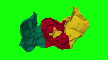 Kameroen vlag naadloos looping vliegend in wind, lusvormige buil structuur kleding golvend langzaam beweging, chroma sleutel, luma matte selectie van vlag, 3d renderen video