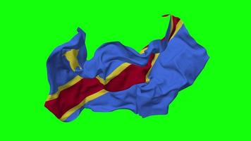 dr Congo vlag naadloos looping vliegend in wind, lusvormige buil structuur kleding golvend langzaam beweging, chroma sleutel, luma matte selectie van vlag, 3d renderen video