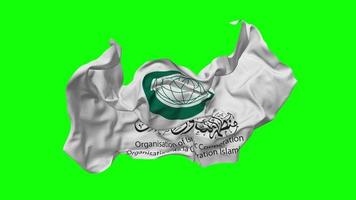 organisation de islamique coopération, oic drapeau sans couture boucle en volant dans vent, en boucle bosse texture tissu agitant lent mouvement, chrominance clé, luma mat sélection de drapeau, 3d le rendu video