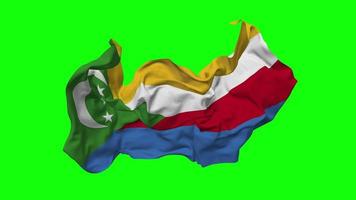 Comoros Flag Seamless Looping Flying in Wind, Looped Bump Texture Cloth Waving Slow Motion, Chroma Key, Luma Matte Selection of Flag, 3D Rendering video