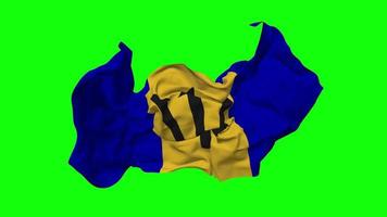 Barbados vlag naadloos looping vliegend in wind, lusvormige buil structuur kleding golvend langzaam beweging, chroma sleutel, luma matte selectie van vlag, 3d renderen video