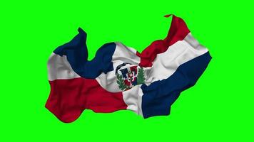 dominicano república bandeira desatado looping vôo dentro vento, em loop colisão textura pano acenando lento movimento, croma chave, luma fosco seleção do bandeira, 3d Renderização video