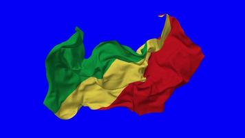 Congo vlag naadloos looping vliegend in wind, lusvormige buil structuur kleding golvend langzaam beweging, chroma sleutel, luma matte selectie van vlag, 3d renderen video