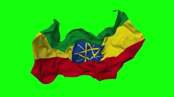 Ethiopia Flag Seamless Looping Flying in Wind, Looped Bump Texture Cloth Waving Slow Motion, Chroma Key, Luma Matte Selection of Flag, 3D Rendering video