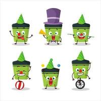 Cartoon character of green highlighter with various circus shows vector