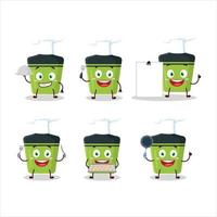 dibujos animados personaje de verde resaltador con varios cocinero emoticones vector