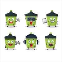 Green highlighter cartoon character are playing games with various cute emoticons vector