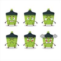 Green highlighter cartoon character with various angry expressions vector