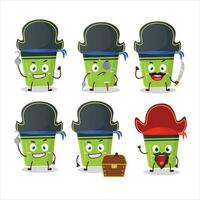 dibujos animados personaje de verde resaltador con varios piratas emoticones vector