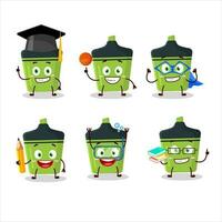 School student of green highlighter cartoon character with various expressions vector