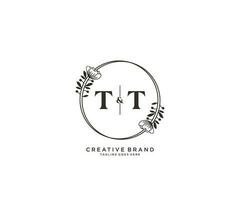 initial TT letters hand drawn feminine and floral botanical logo suitable for spa salon skin hair beauty boutique and cosmetic company. vector