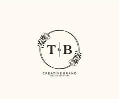 initial TB letters hand drawn feminine and floral botanical logo suitable for spa salon skin hair beauty boutique and cosmetic company. vector