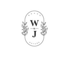 initial WJ letters Beautiful floral feminine editable premade monoline logo suitable for spa salon skin hair beauty boutique and cosmetic company. vector