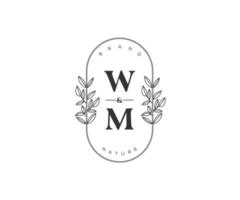 initial WM letters Beautiful floral feminine editable premade monoline logo suitable for spa salon skin hair beauty boutique and cosmetic company. vector