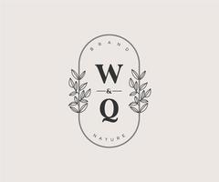 initial WQ letters Beautiful floral feminine editable premade monoline logo suitable for spa salon skin hair beauty boutique and cosmetic company. vector