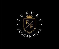 Initial EF Letter Royal Luxury Logo template in vector art for Restaurant, Royalty, Boutique, Cafe, Hotel, Heraldic, Jewelry, Fashion and other vector illustration.