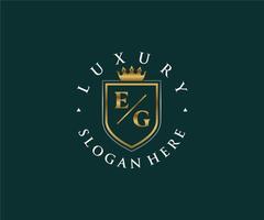 Initial EG Letter Royal Luxury Logo template in vector art for Restaurant, Royalty, Boutique, Cafe, Hotel, Heraldic, Jewelry, Fashion and other vector illustration.