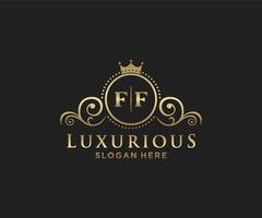 Initial FF Letter Royal Luxury Logo template in vector art for Restaurant, Royalty, Boutique, Cafe, Hotel, Heraldic, Jewelry, Fashion and other vector illustration.