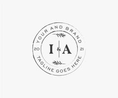 initial IA letters floral frames. Botanical feminine editable premade monoline unique decoration for greeting card, wedding invitation. vector
