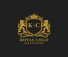 Initial KC Letter Lion Royal Luxury Logo template in vector art for Restaurant, Royalty, Boutique, Cafe, Hotel, Heraldic, Jewelry, Fashion and other vector illustration.