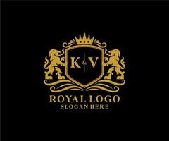 Initial KV Letter Lion Royal Luxury Logo template in vector art for Restaurant, Royalty, Boutique, Cafe, Hotel, Heraldic, Jewelry, Fashion and other vector illustration.