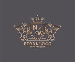 Initial NW Letter Lion Royal Luxury Heraldic,Crest Logo template in vector art for Restaurant, Royalty, Boutique, Cafe, Hotel, Heraldic, Jewelry, Fashion and other vector illustration.