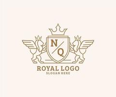 Initial NQ Letter Lion Royal Luxury Heraldic,Crest Logo template in vector art for Restaurant, Royalty, Boutique, Cafe, Hotel, Heraldic, Jewelry, Fashion and other vector illustration.