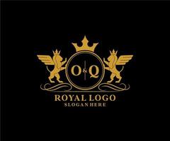 Initial OQ Letter Lion Royal Luxury Heraldic,Crest Logo template in vector art for Restaurant, Royalty, Boutique, Cafe, Hotel, Heraldic, Jewelry, Fashion and other vector illustration.