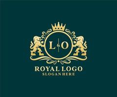 Initial LO Letter Lion Royal Luxury Logo template in vector art for Restaurant, Royalty, Boutique, Cafe, Hotel, Heraldic, Jewelry, Fashion and other vector illustration.