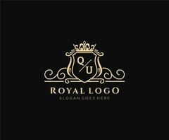 Initial QU Letter Luxurious Brand Logo Template, for Restaurant, Royalty, Boutique, Cafe, Hotel, Heraldic, Jewelry, Fashion and other vector illustration.