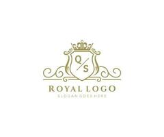 Initial QS Letter Luxurious Brand Logo Template, for Restaurant, Royalty, Boutique, Cafe, Hotel, Heraldic, Jewelry, Fashion and other vector illustration.