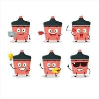 Pink highlighter cartoon character with various types of business emoticons vector