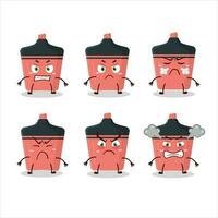 Pink highlighter cartoon character with various angry expressions vector