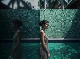 Girl in summer pool. Illustration photo