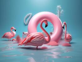 Cute summer background with pink flamingo. Illustration photo