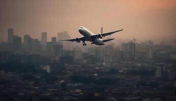 Flying airplane. Illustration photo