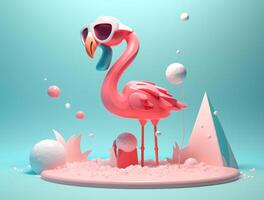 Cute summer background with pink flamingo. Illustration photo