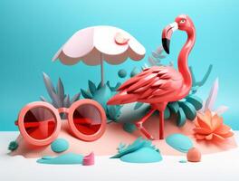 Cute summer background with pink flamingo. Illustration photo