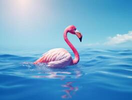 Cute summer background with pink flamingo. Illustration photo