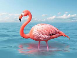 Cute summer background with pink flamingo. Illustration photo