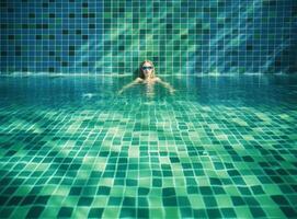 niña en verano piscina. ilustración ai generativo foto