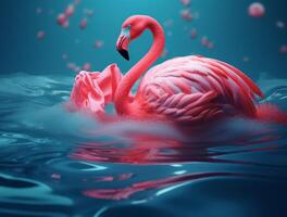 Cute summer background with pink flamingo. Illustration photo