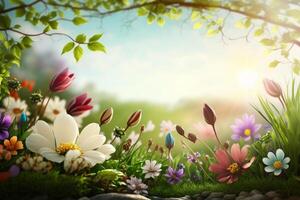 Natural flower background with copy space. Illustration AI Generative photo