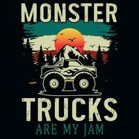 Monster trucks mountain adventures tshirt design vector