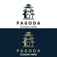 Pagoda culture logo vintage design illustration, temple heritage building vector