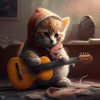 generative artificial intelligence kitten playing guitar photo