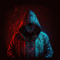 AI Generated generative artificial intelligence hacker with hoodie red and blue neon light png