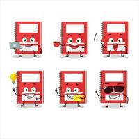 Red study book cartoon character with various types of business emoticons vector